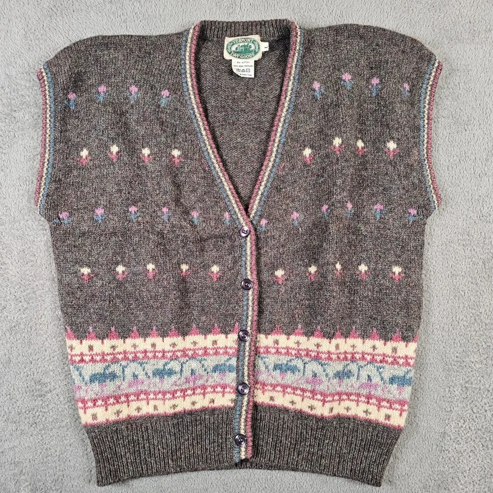 Vermont Dry Goods Wool Sweater Vest Large Fair Isle Button Front Vintage